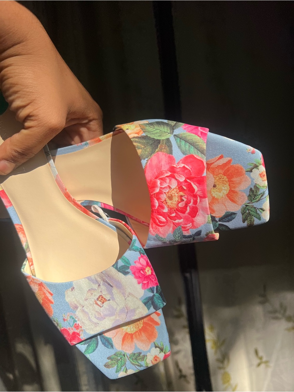 Nine West Floral Print Light Blue Slide Mules - Picture 15 of 16